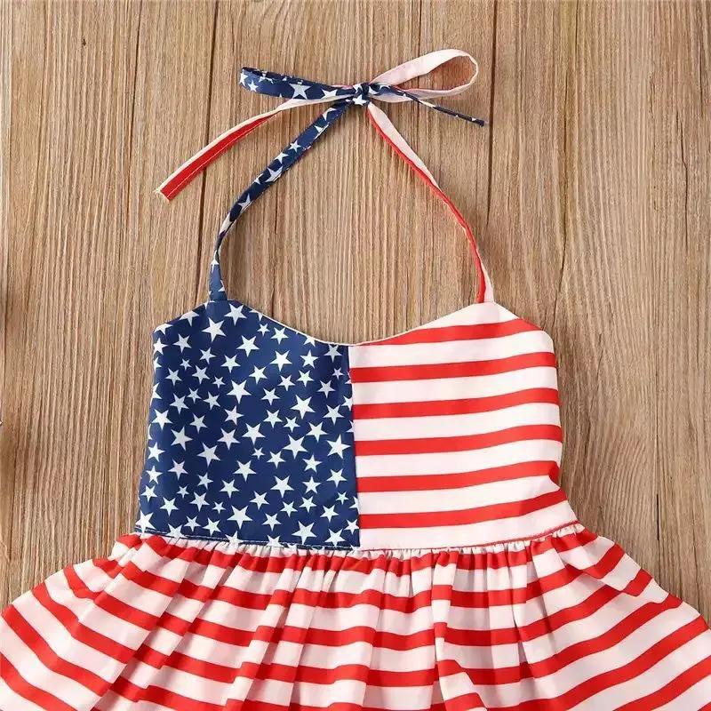 2 PCS Baby Girls Outfit Halter Tops Denim Shorts July 4th Clothes