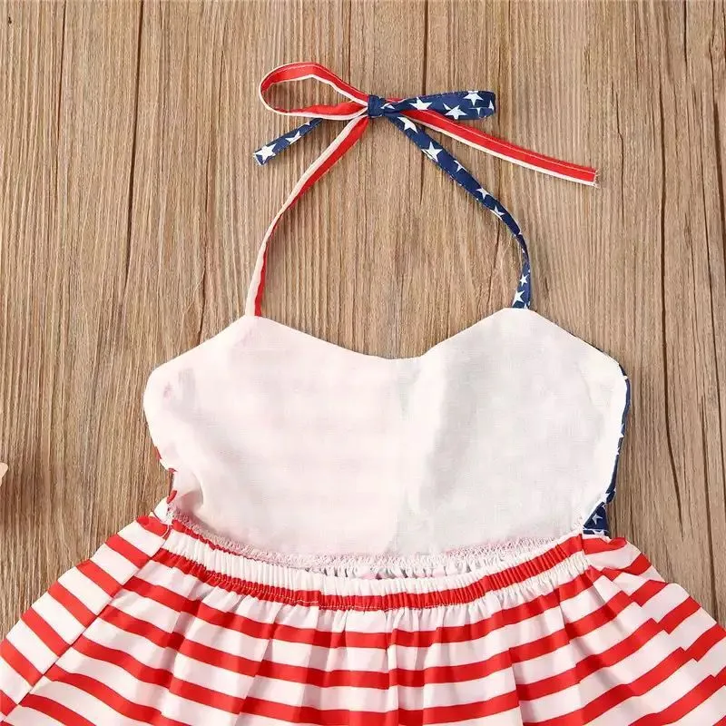 2 PCS Baby Girls Outfit Halter Tops Denim Shorts July 4th Clothes