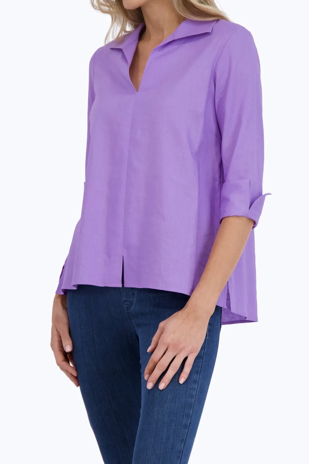 Agnes Easy Care Solid Linen 3/4 Sleeve Popover Shirt