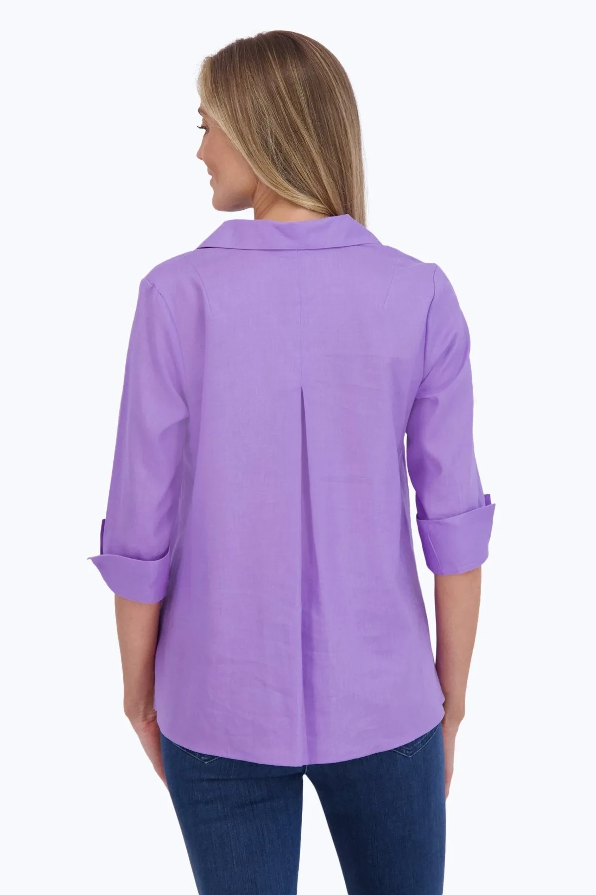 Agnes Easy Care Solid Linen 3/4 Sleeve Popover Shirt