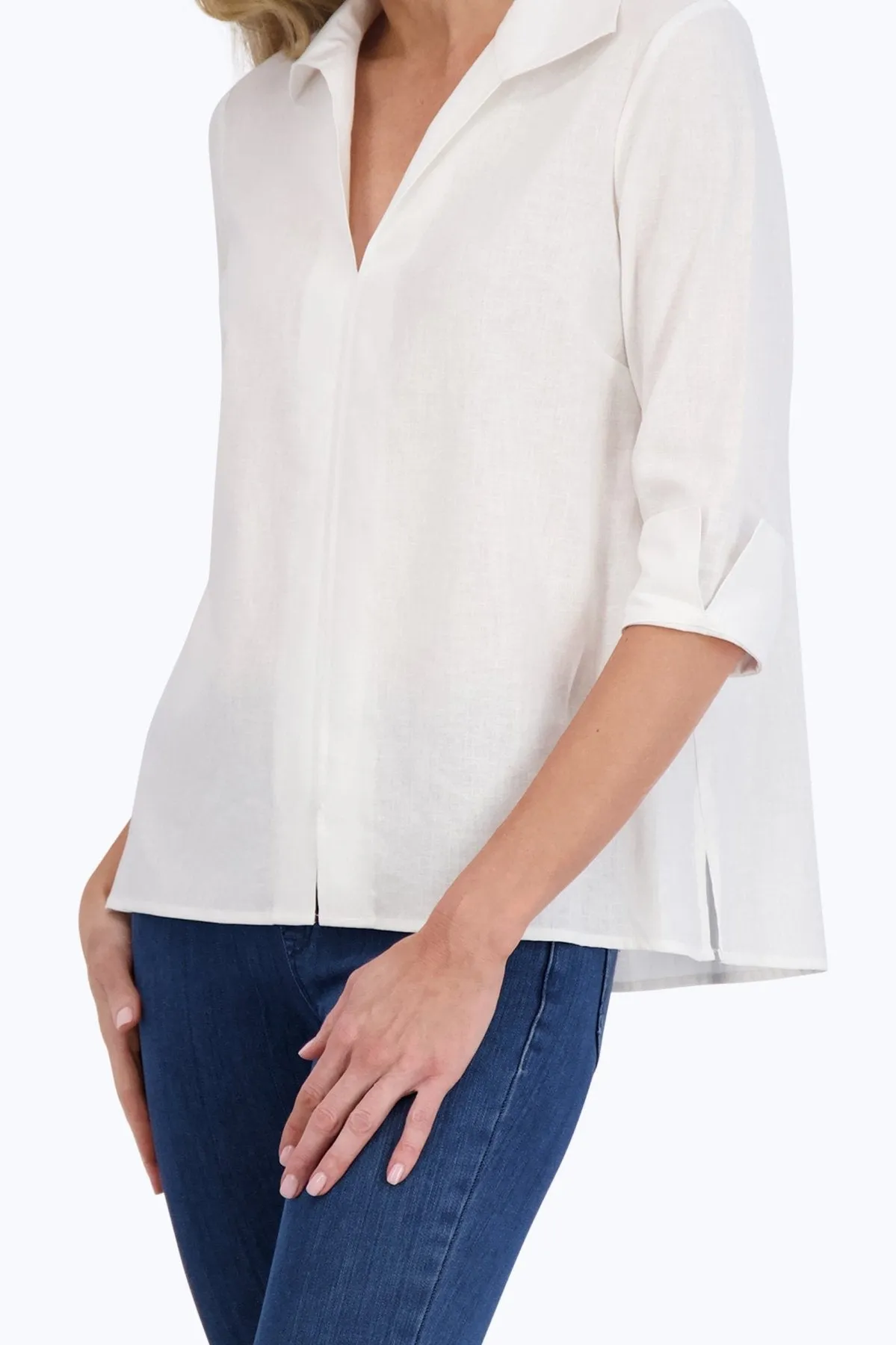 Agnes Easy Care Solid Linen 3/4 Sleeve Popover Shirt