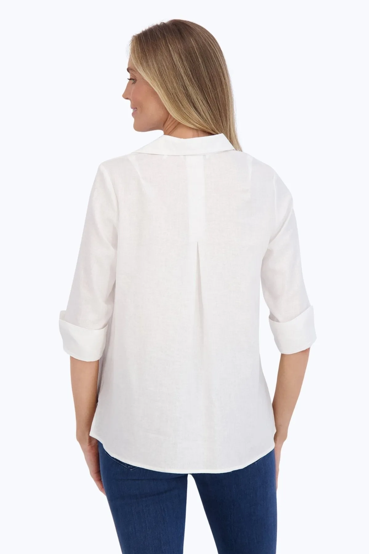 Agnes Easy Care Solid Linen 3/4 Sleeve Popover Shirt