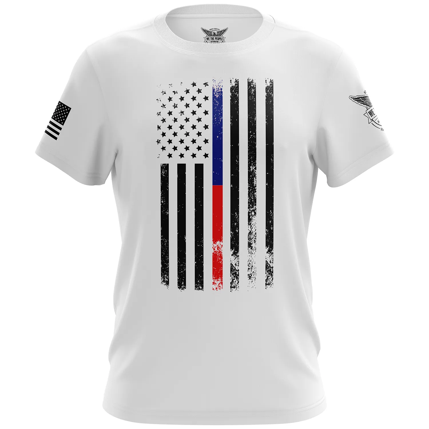 American Flag Thin Blue/Red Line Public Service Support Short Sleeve Shirt