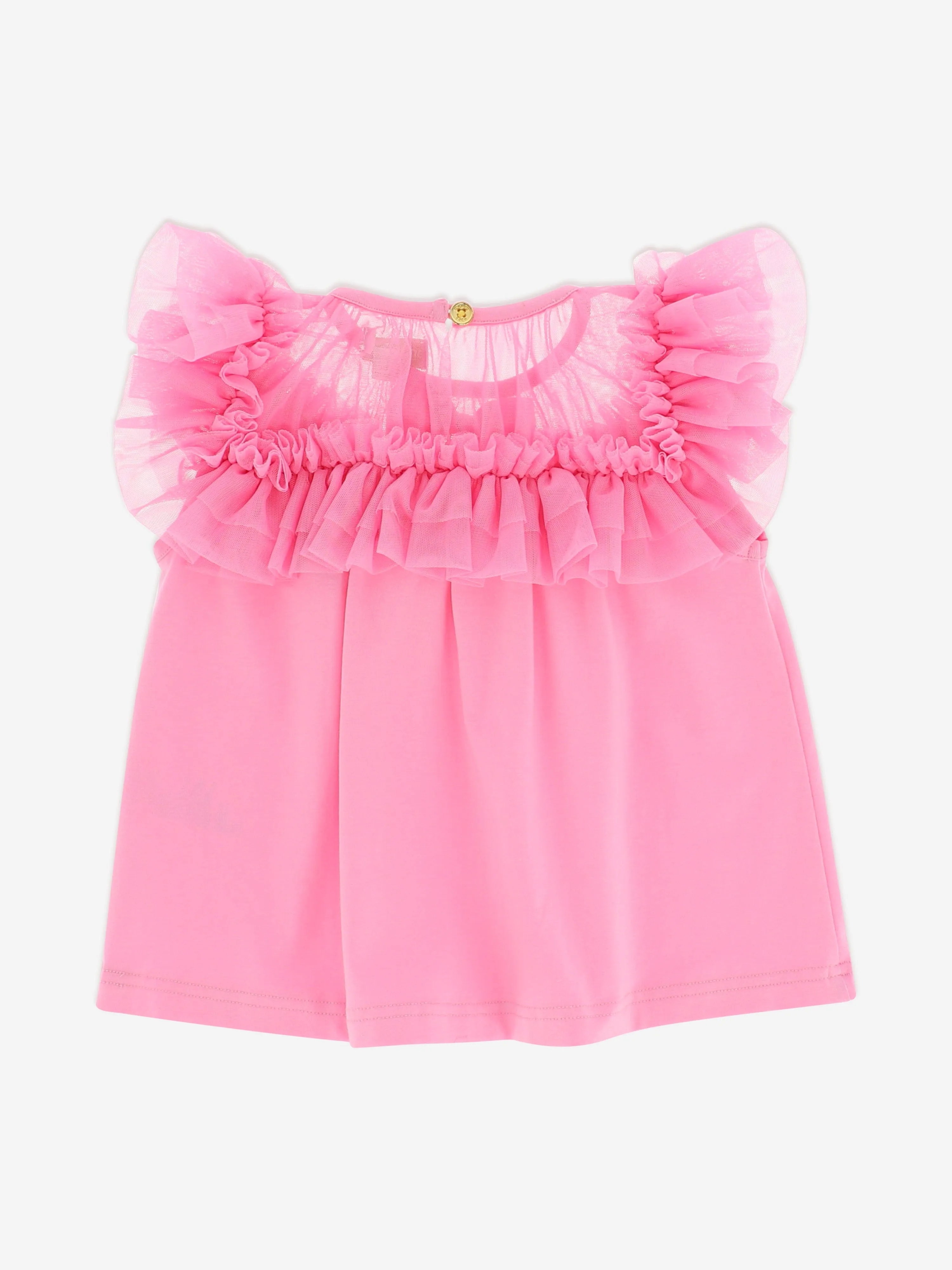 Angels Face Girls Bubbles Ruffle Neck Top in Pink