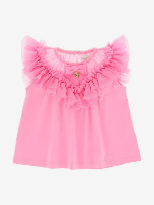 Angels Face Girls Bubbles Ruffle Neck Top in Pink