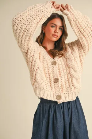 Aspen Long Sleeve Chunky Knit Cardigan Taupe