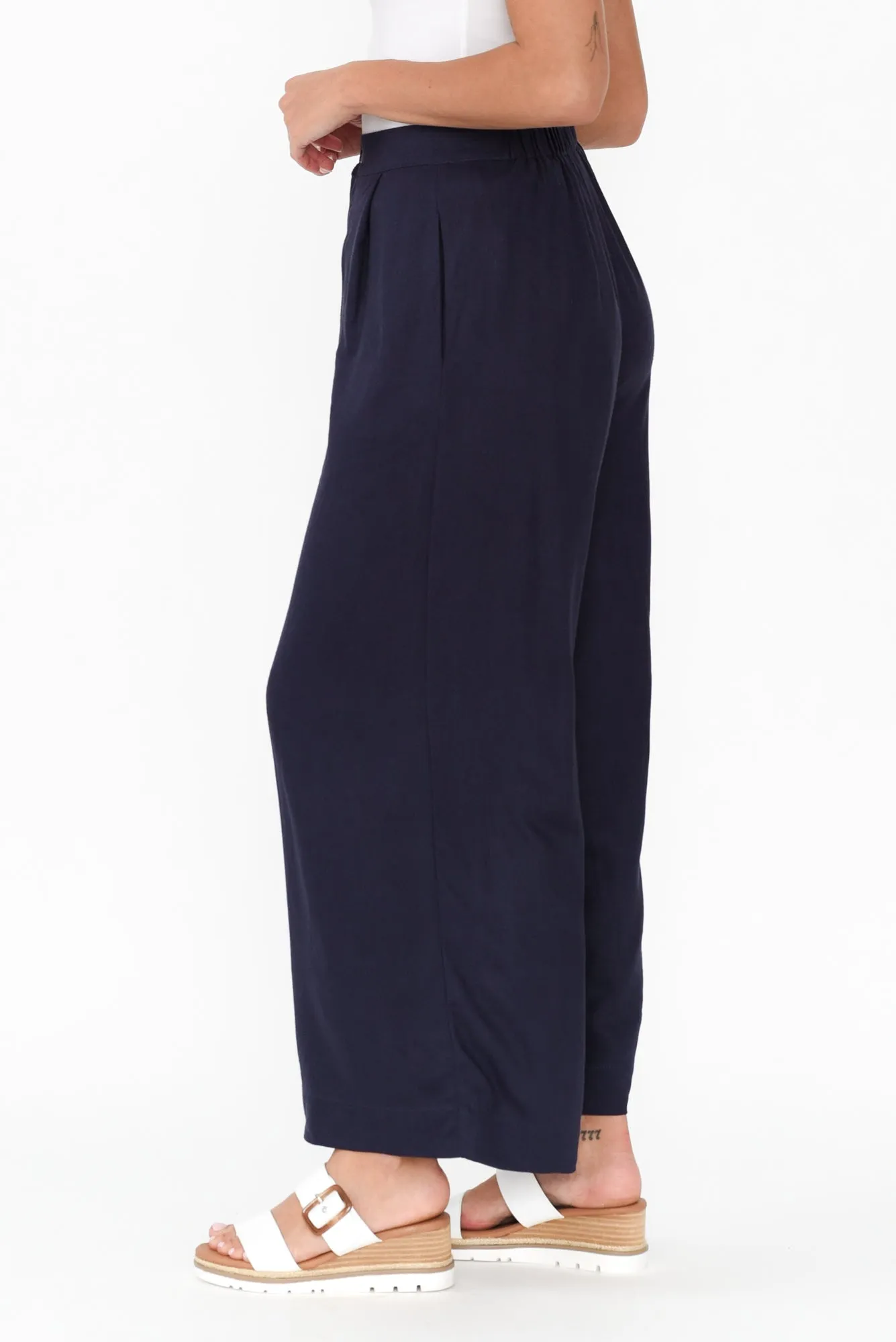 Aspen Navy Linen Blend Wide Leg Pants