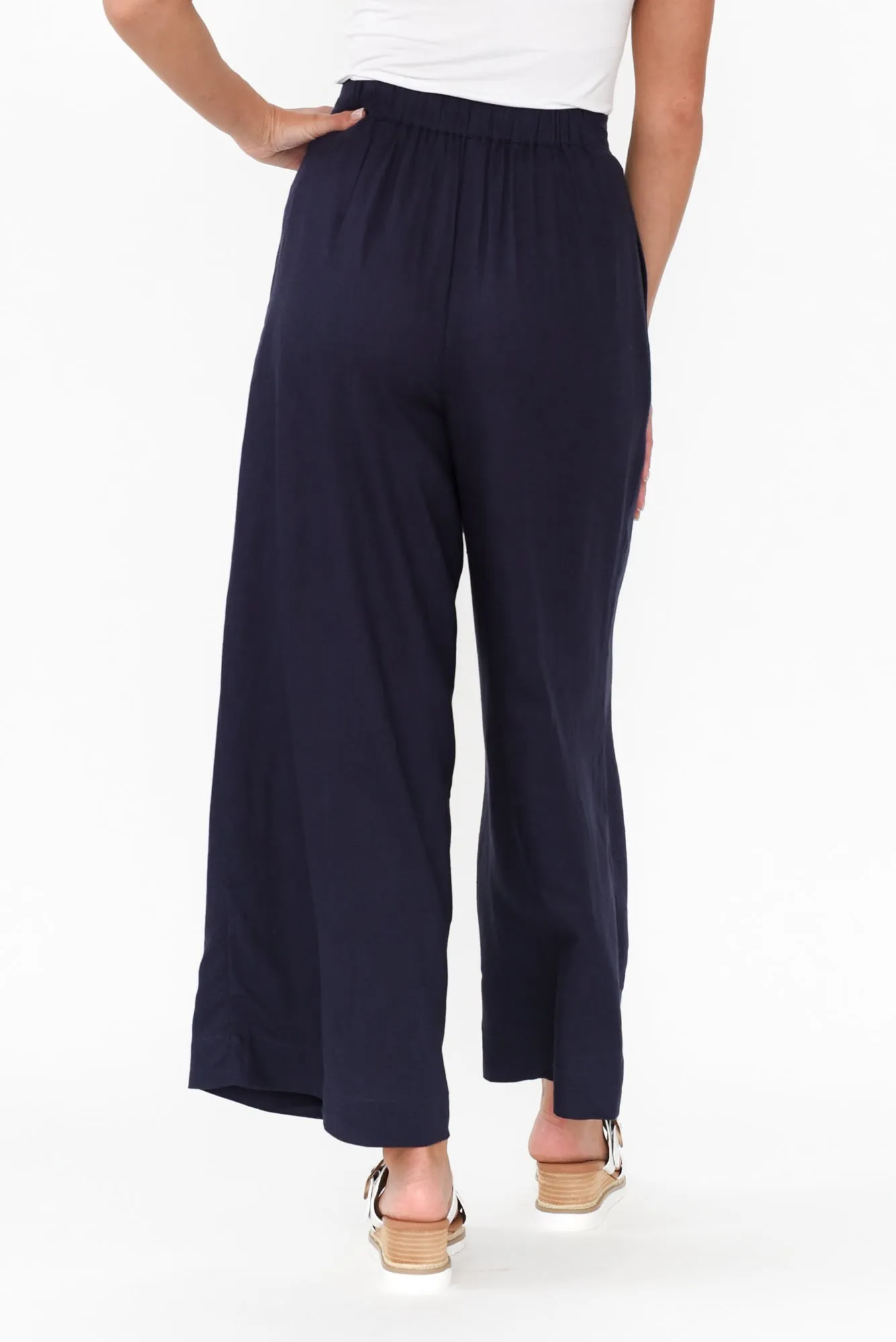 Aspen Navy Linen Blend Wide Leg Pants