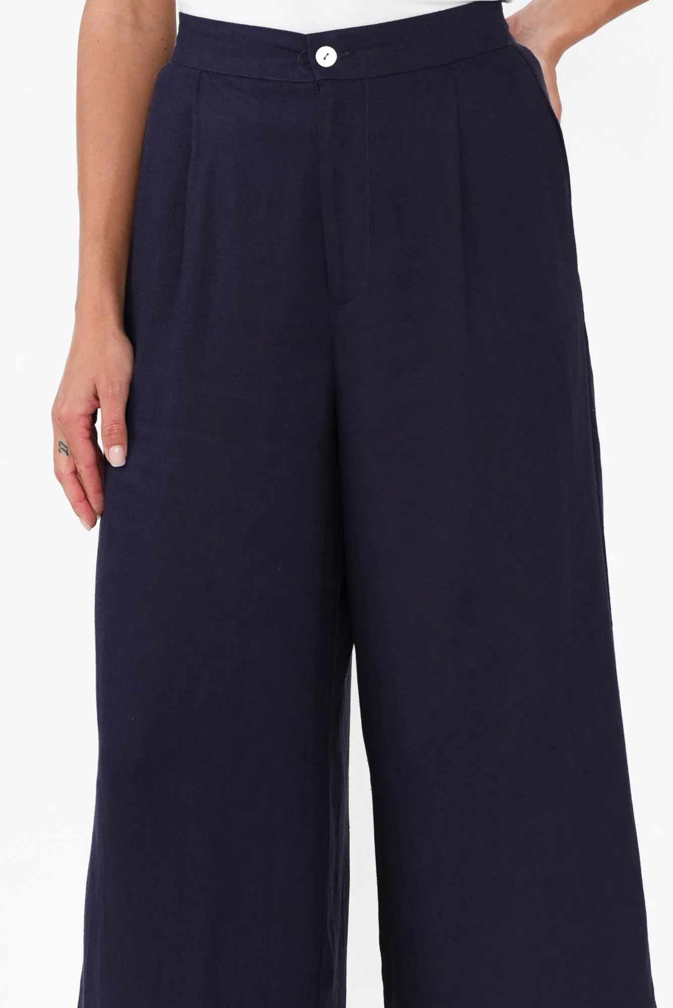 Aspen Navy Linen Blend Wide Leg Pants