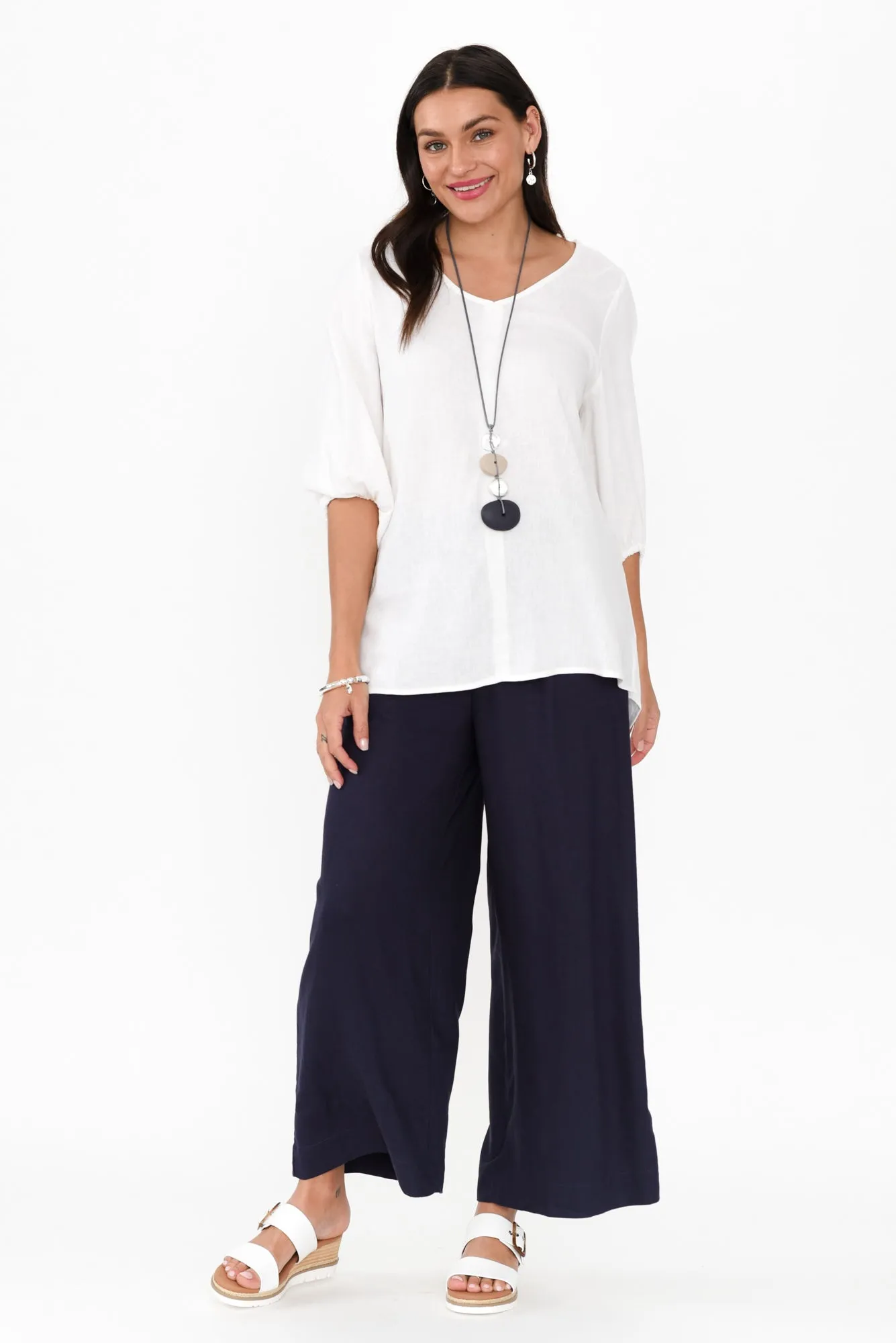 Aspen Navy Linen Blend Wide Leg Pants