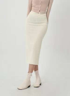 Back Slit Ribbed knit Maxi Skirt ID22