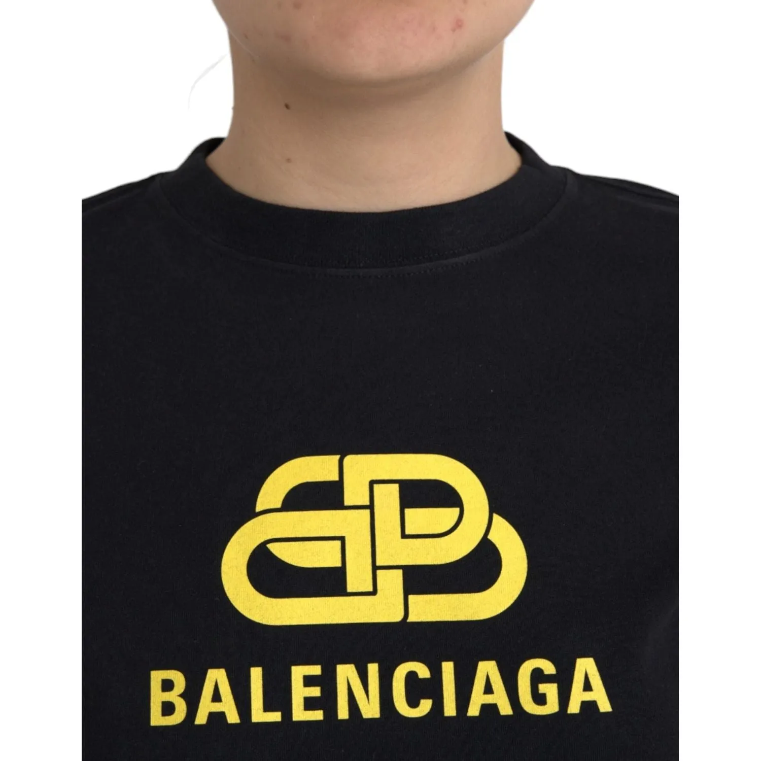 Balenciaga Black Cotton Logo Print Crew Neck Short Sleeves T-shirt