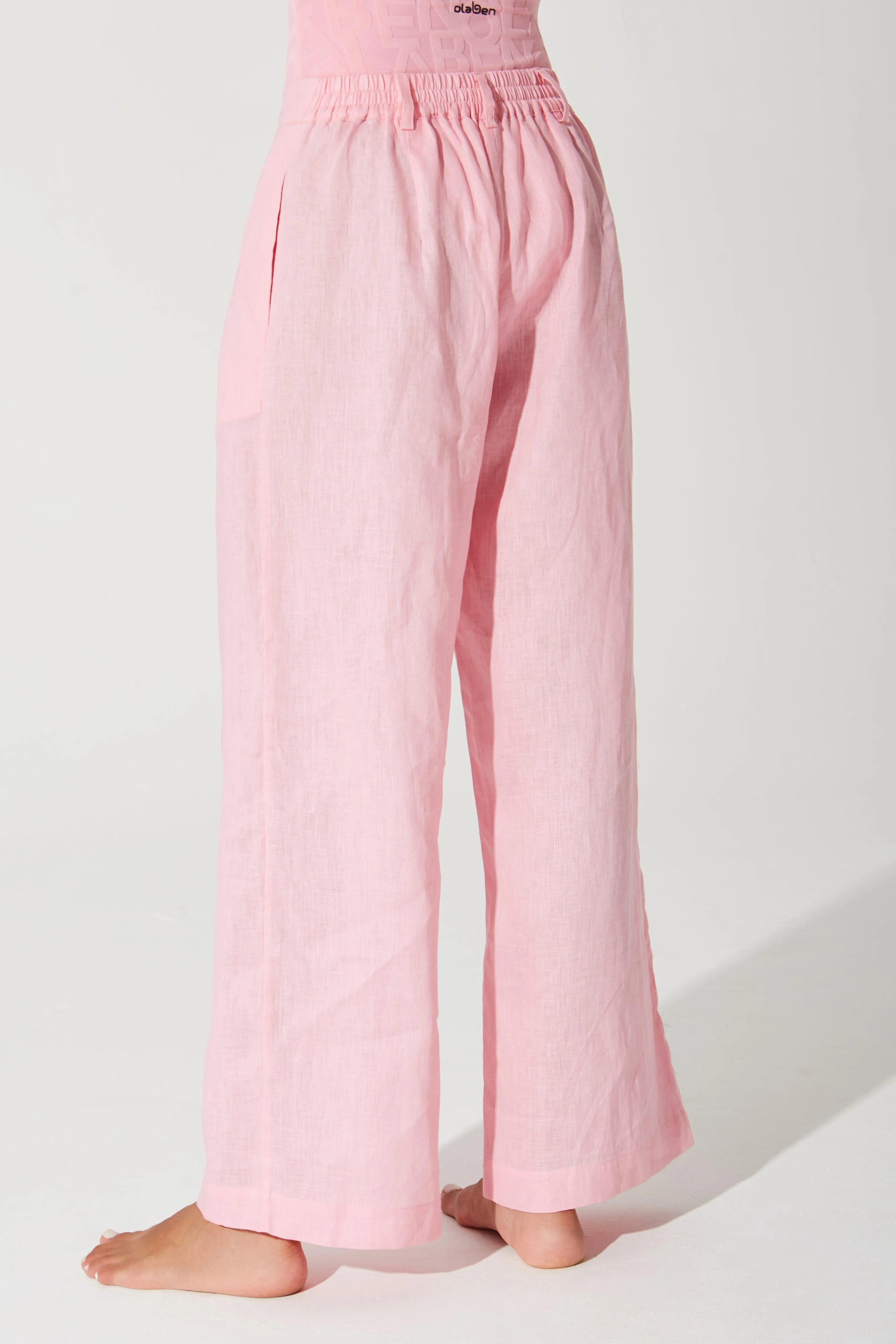 Belle Linen Pant - Powder Pink