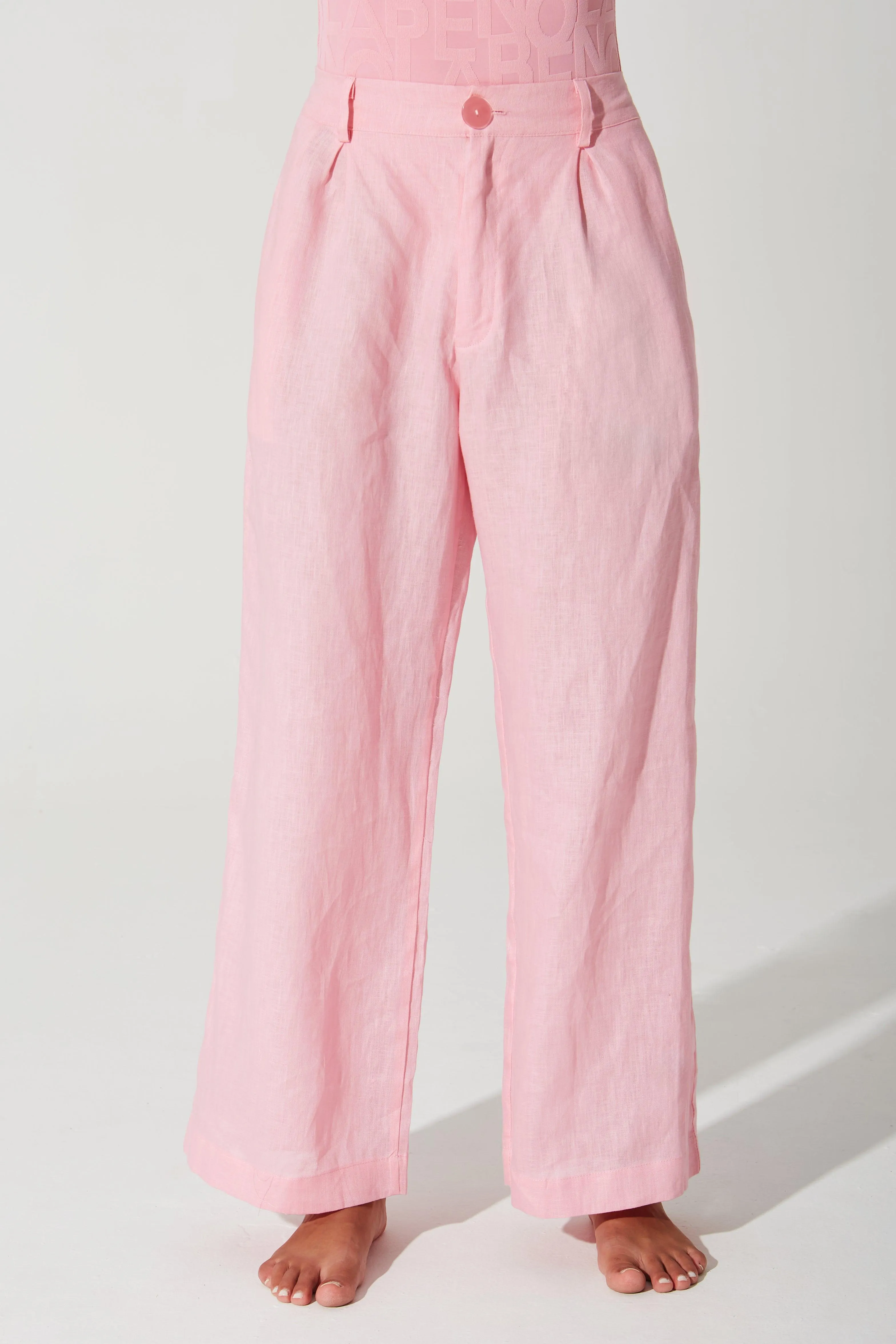 Belle Linen Pant - Powder Pink