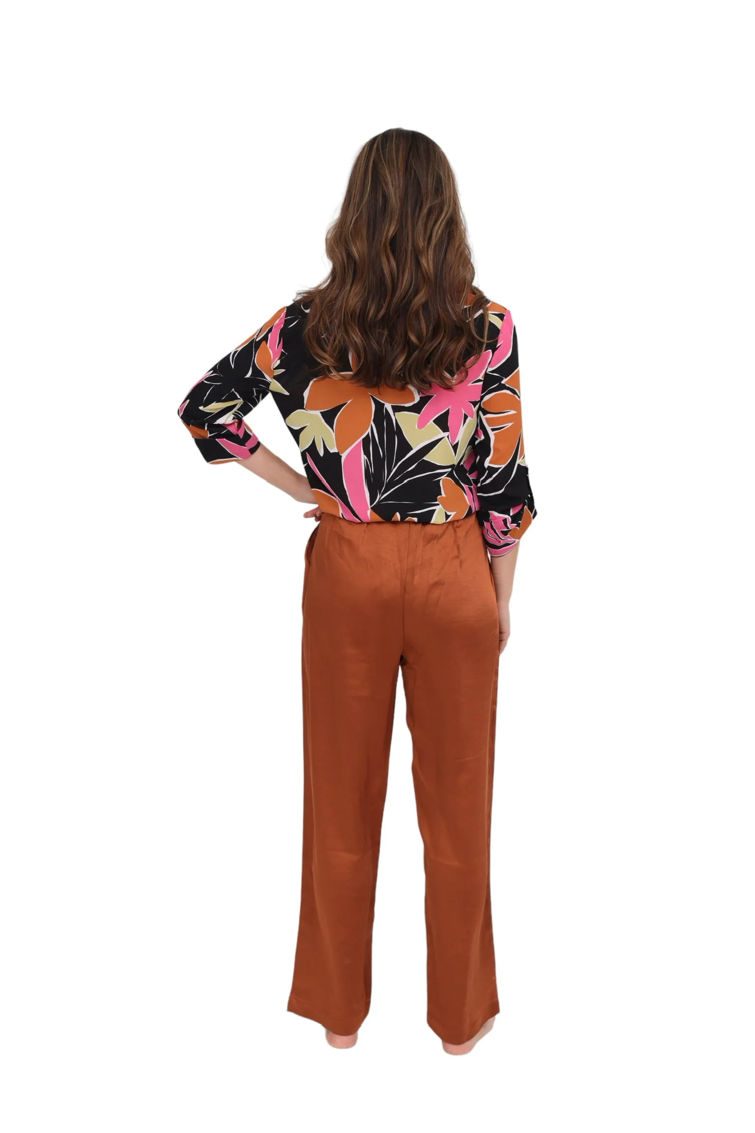 Belted Satin Wide Leg Pant - Rust