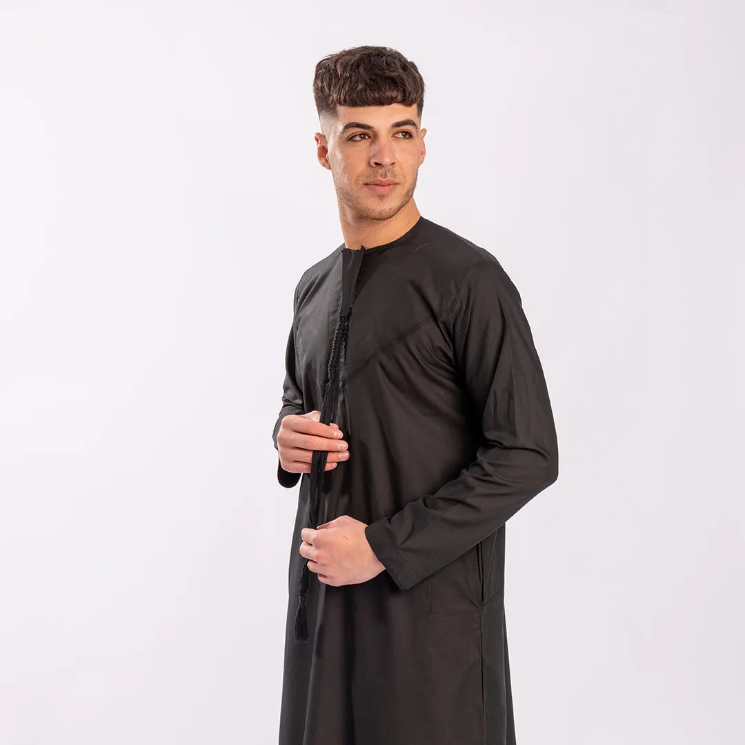 Black Simple Emirati Thobe | Jubba | Kandura (Removable Tassel)