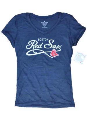 Boston Red Sox SAAG Women Navy Triblend Burnout V-Neck T-Shirt