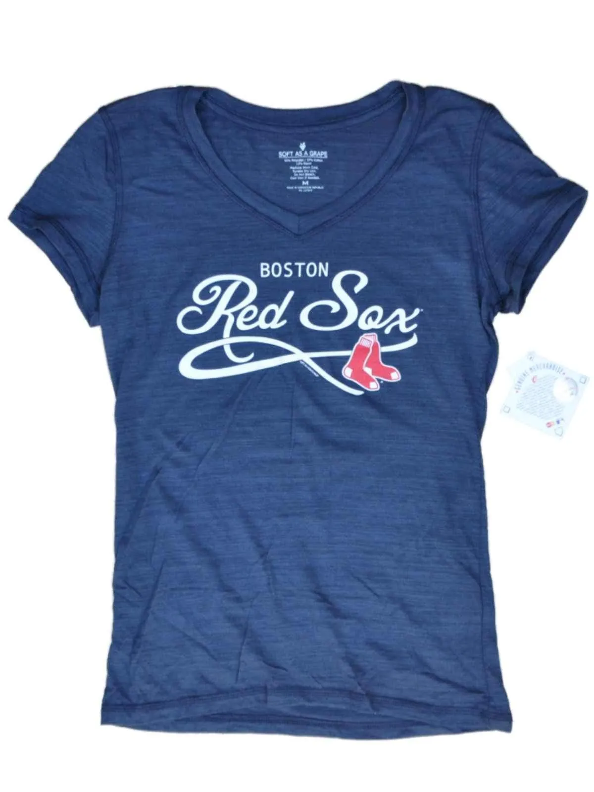 Boston Red Sox SAAG Women Navy Triblend Burnout V-Neck T-Shirt