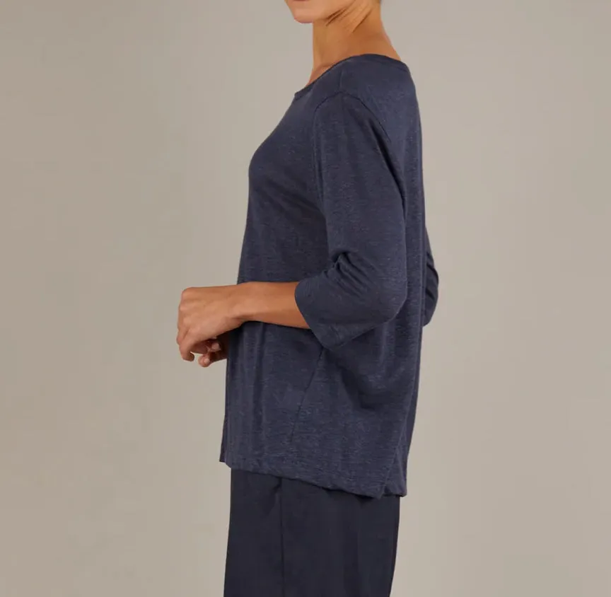 Bronte Navy Linen 3/4 Sleeve Top