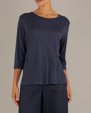 Bronte Navy Linen 3/4 Sleeve Top