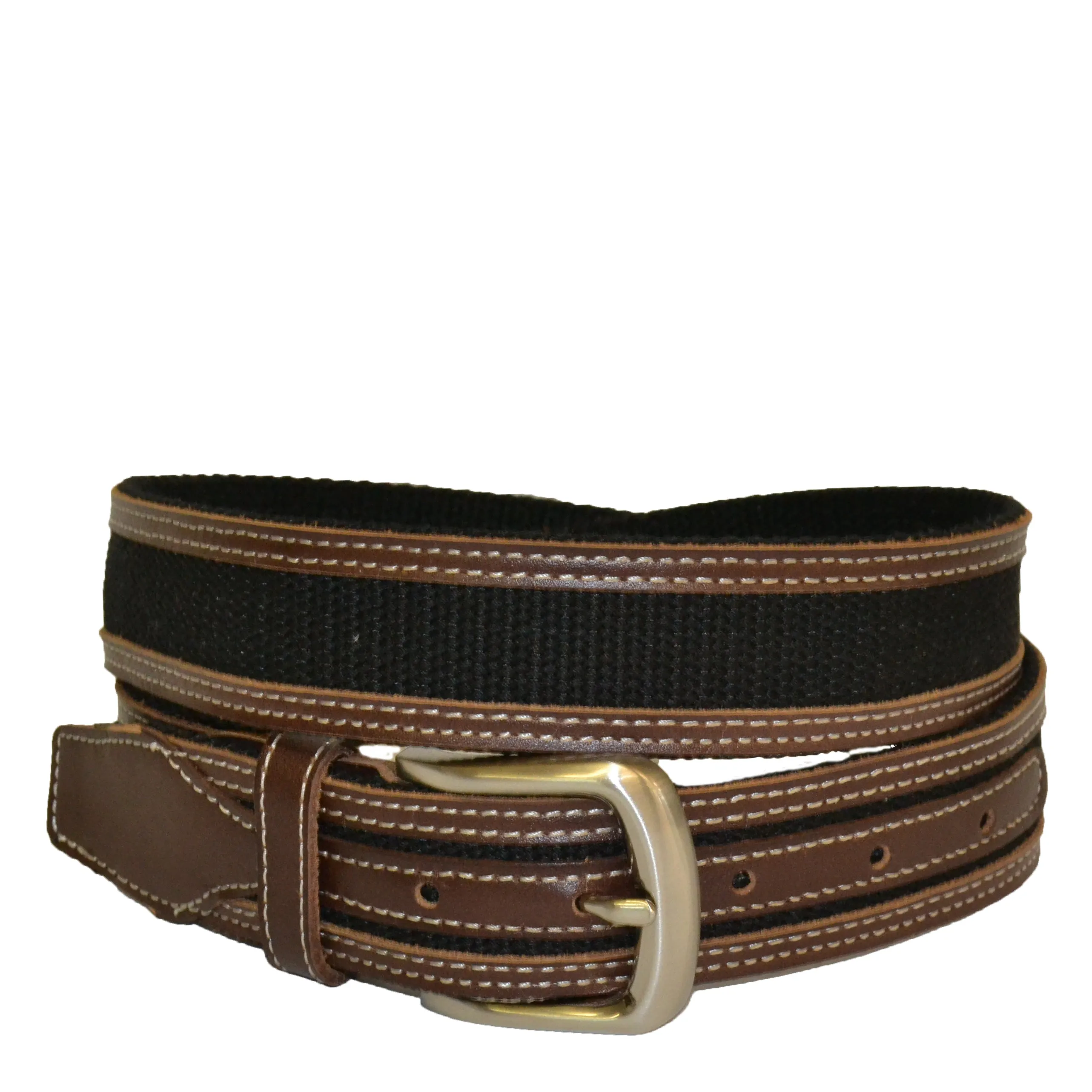 BYRON - Cotton Canvas Men's Black and Brown Leather Belt