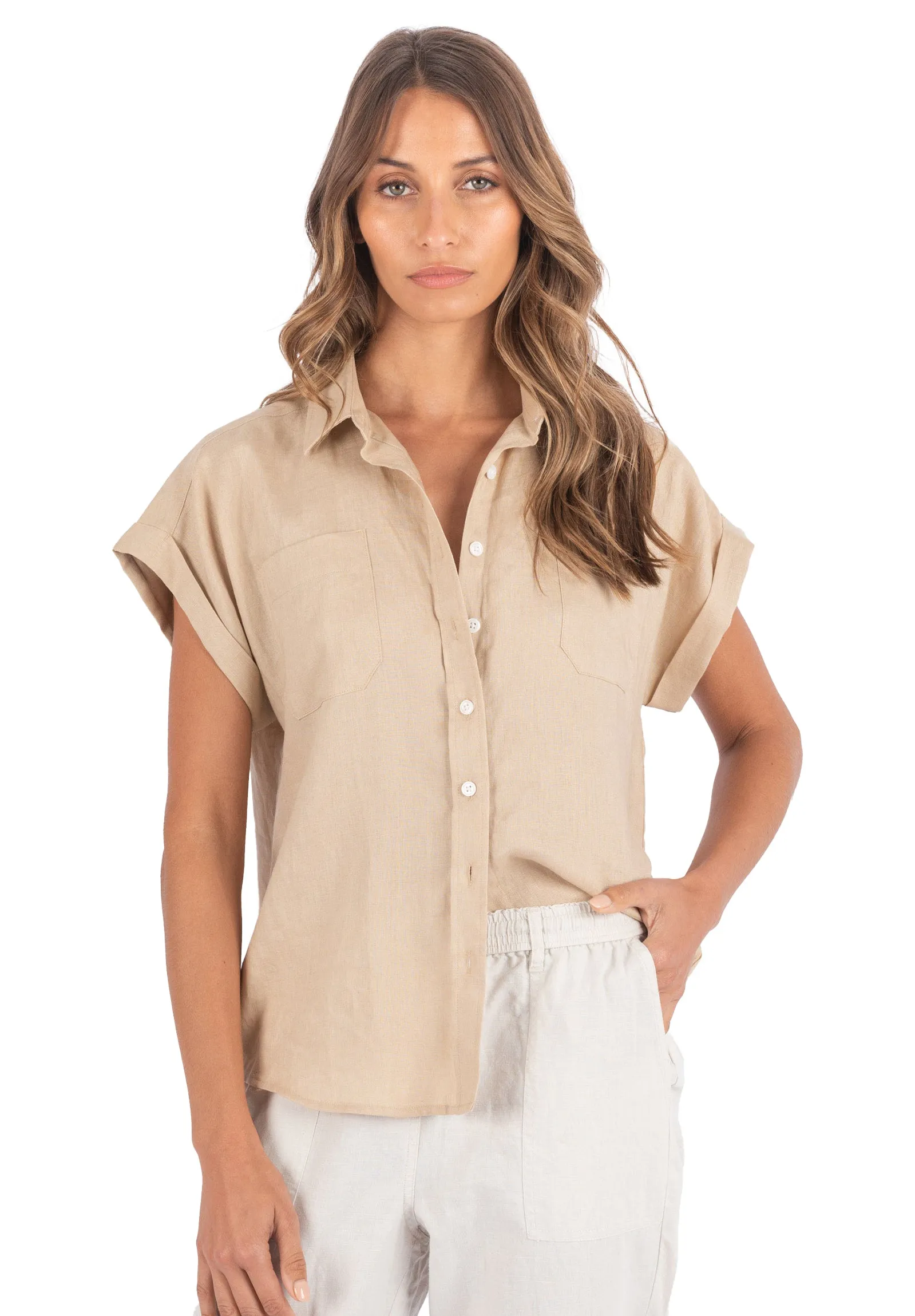 Capri Caffe Latte SS Linen Shirt