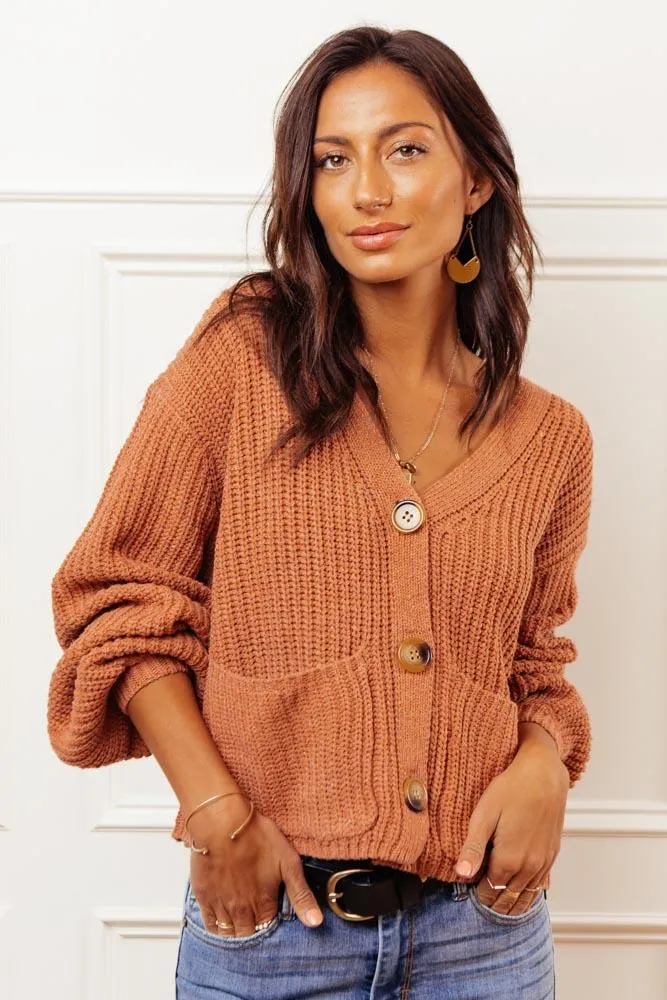 Celeste Button Front Cardigan in Rust