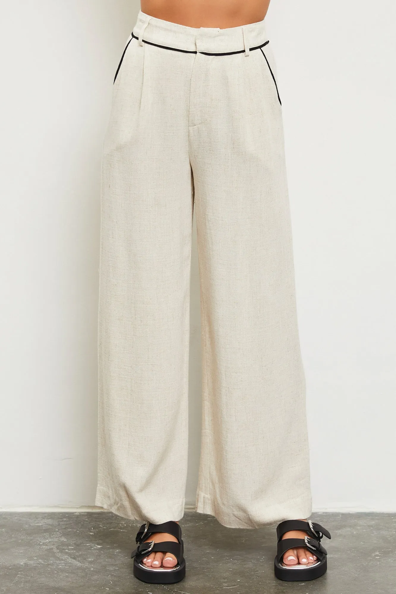 Contrast Piping Straight Pants