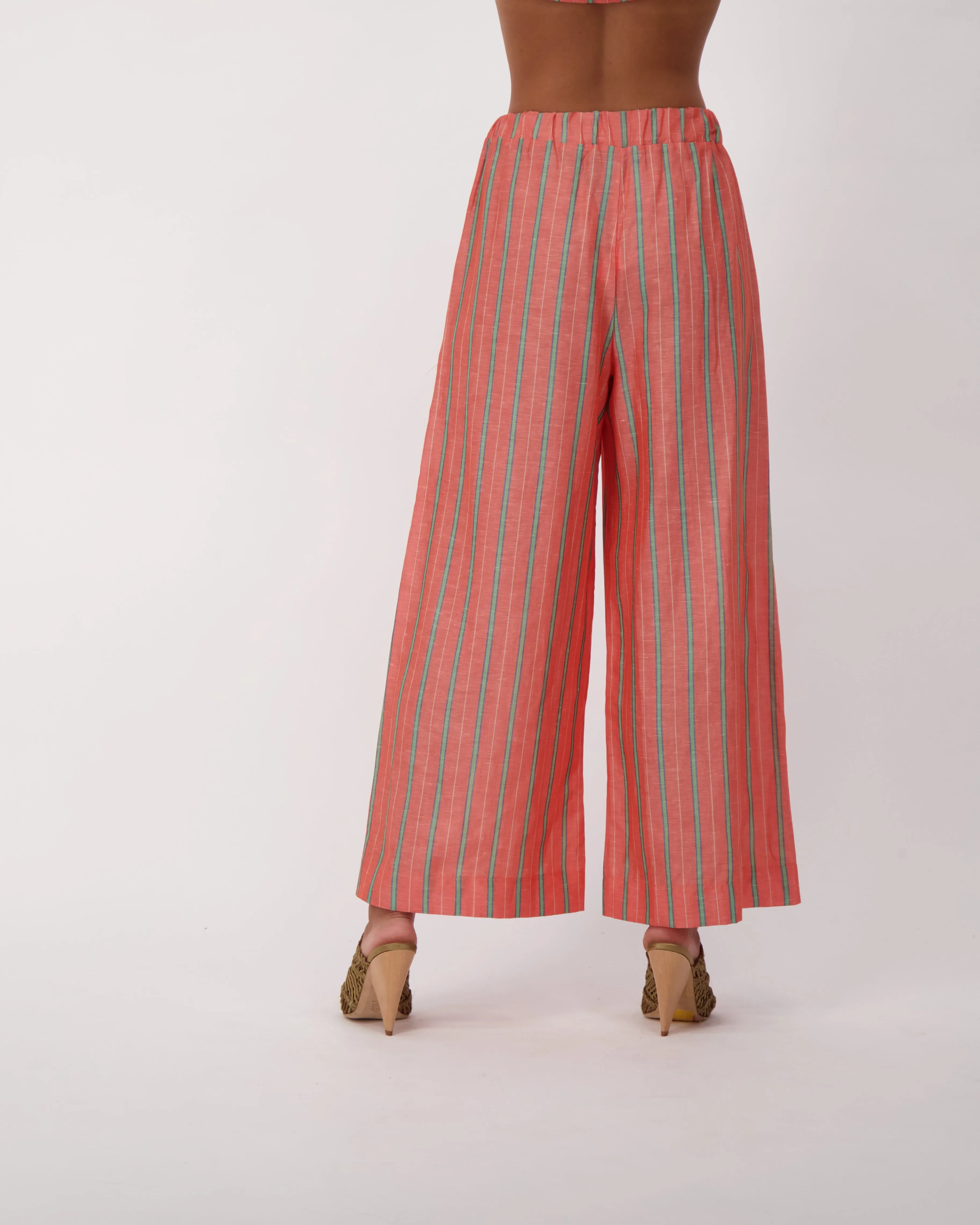 Coral Linen Blend Wide Leg Pull On Pants