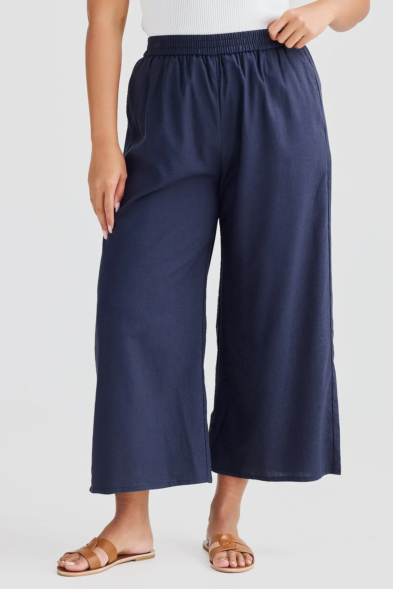 Core Cropped Wide Leg Pants - Navy