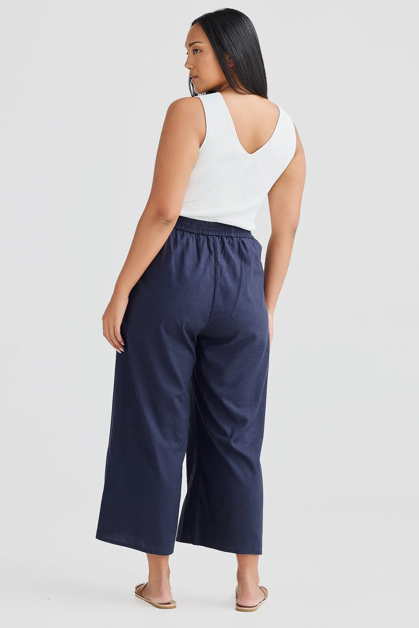 Core Cropped Wide Leg Pants - Navy