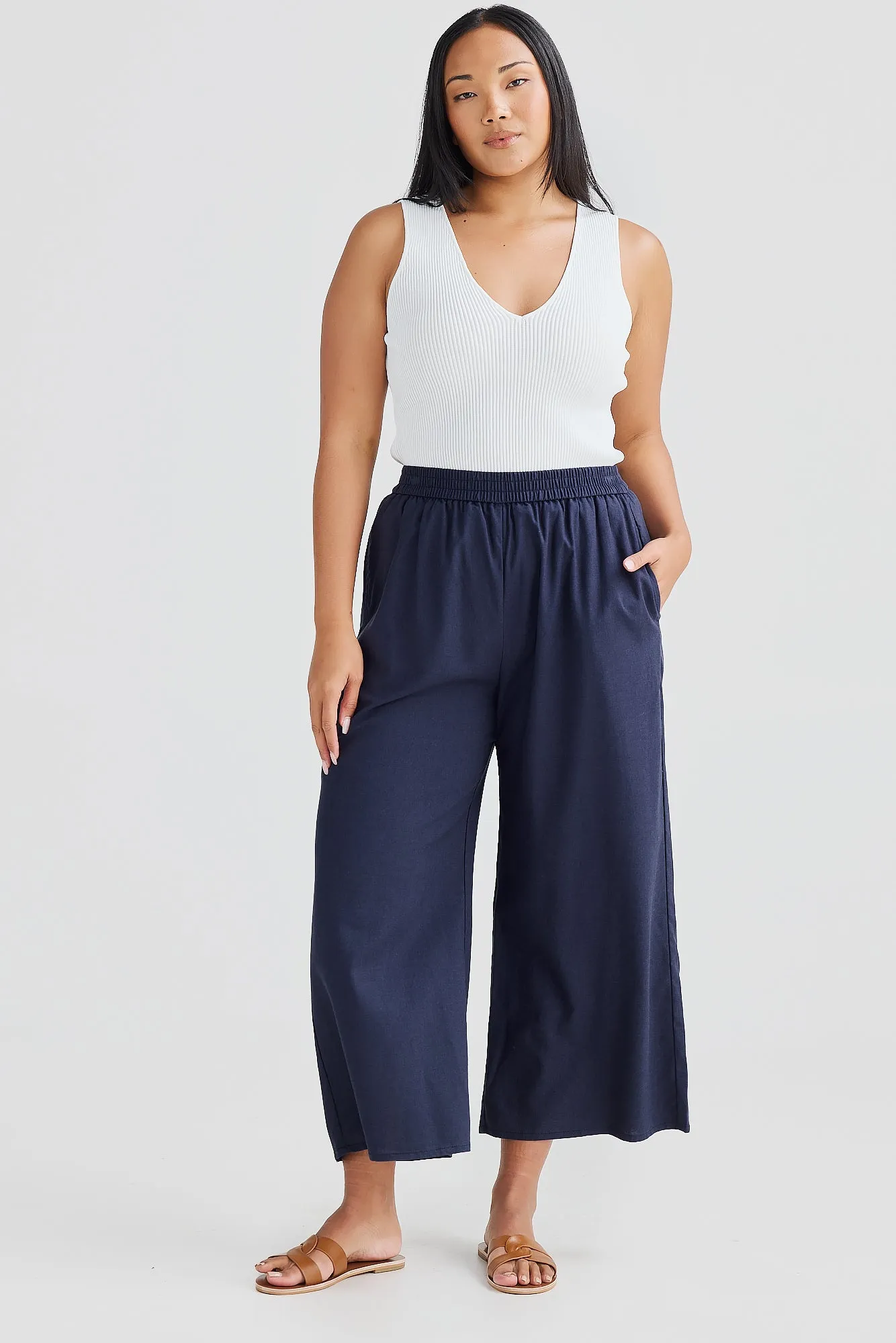 Core Cropped Wide Leg Pants - Navy