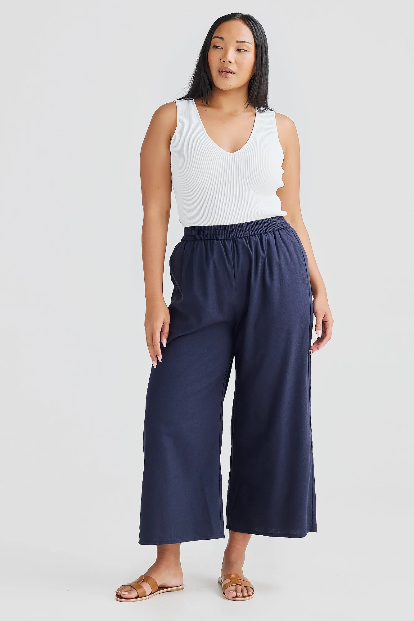 Core Cropped Wide Leg Pants - Navy