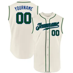 Custom Cream Green-Royal Authentic Sleeveless Baseball Jersey