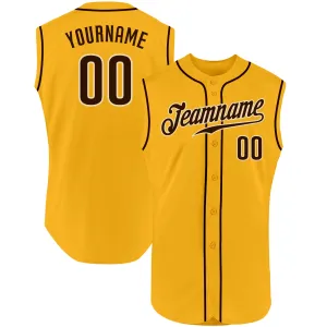 Custom Gold Brown-Cream Authentic Sleeveless Baseball Jersey