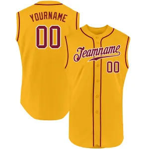 Custom Gold Crimson-White Authentic Sleeveless Baseball Jersey