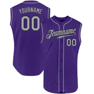 Custom Purple Gray-Black Authentic Sleeveless Baseball Jersey