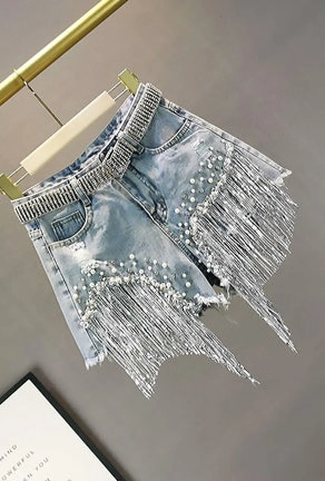 DALLAS - SEQUINS FRINGE DENIM SHORTS