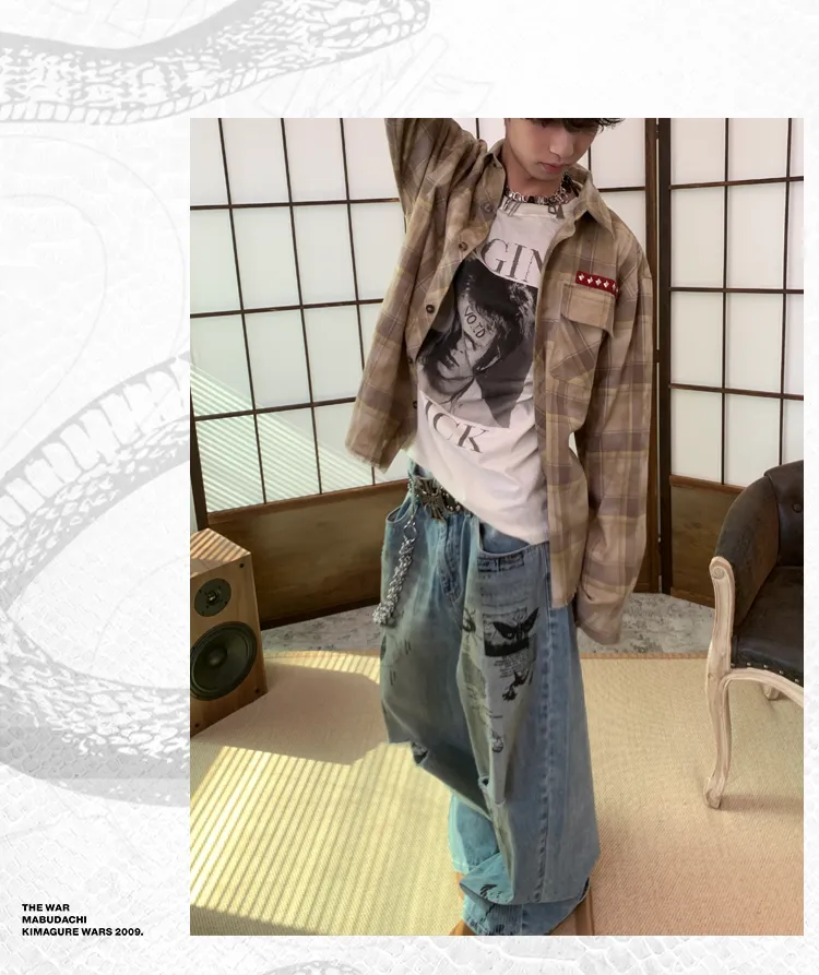 Damaged wide-leg denim pants