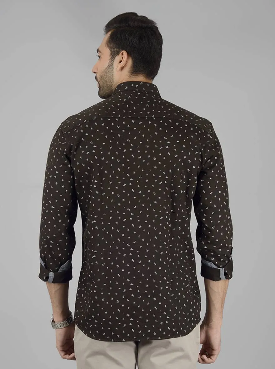 Dark Olive Printed Slim Fit Casual Shirt | JadeBlue