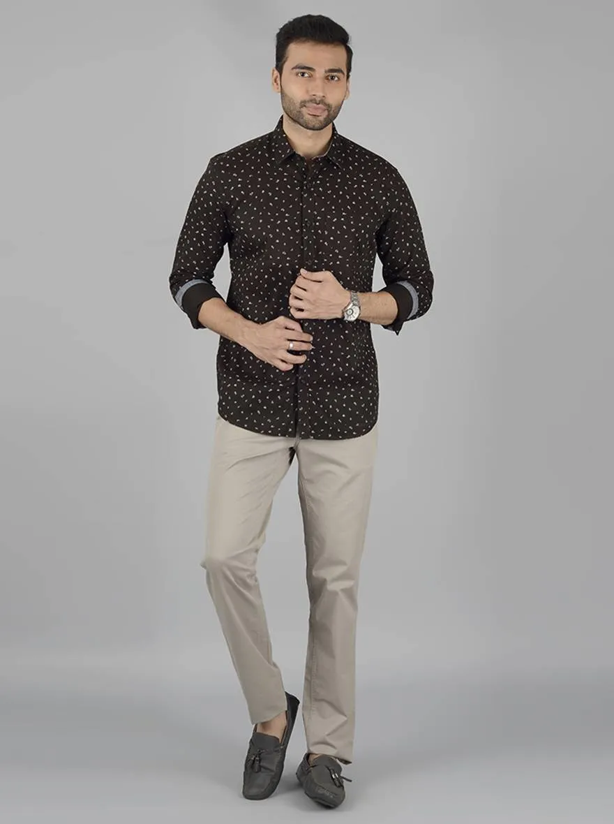 Dark Olive Printed Slim Fit Casual Shirt | JadeBlue