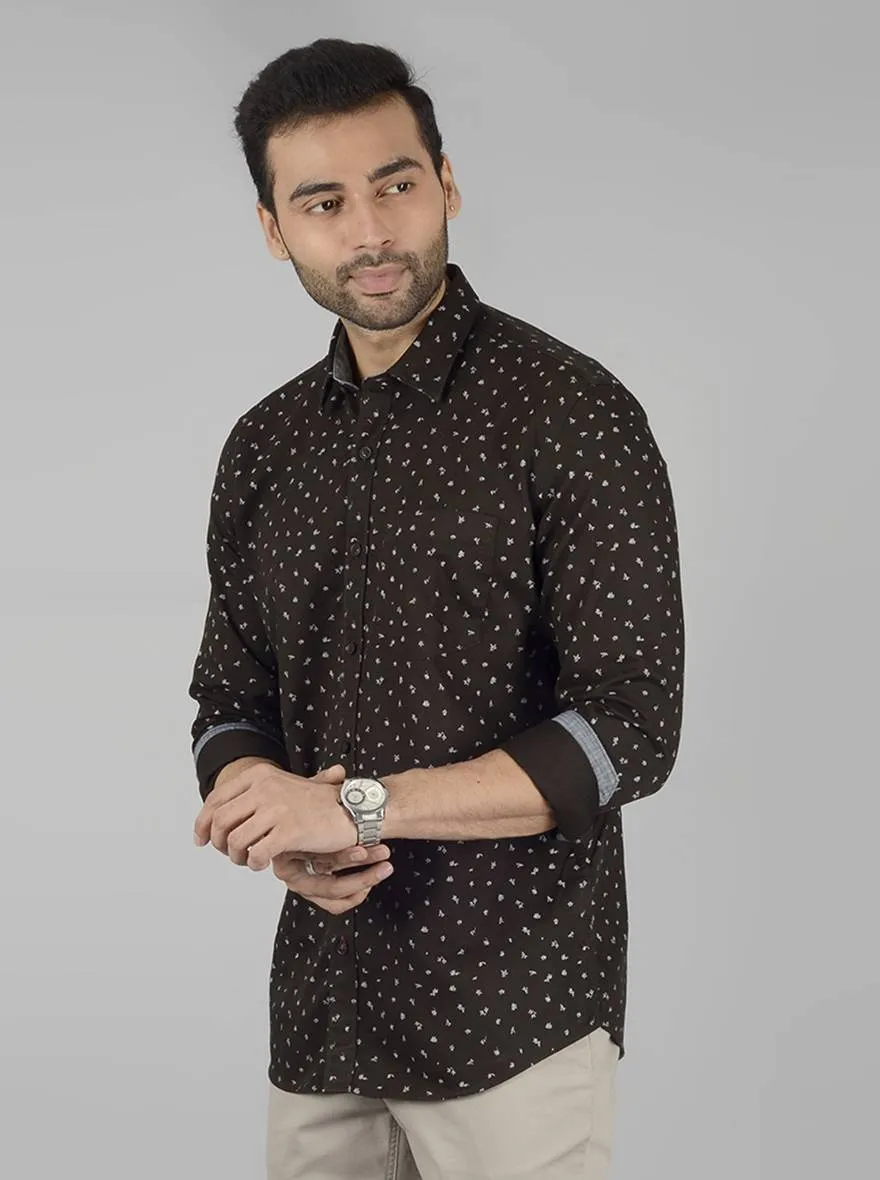 Dark Olive Printed Slim Fit Casual Shirt | JadeBlue