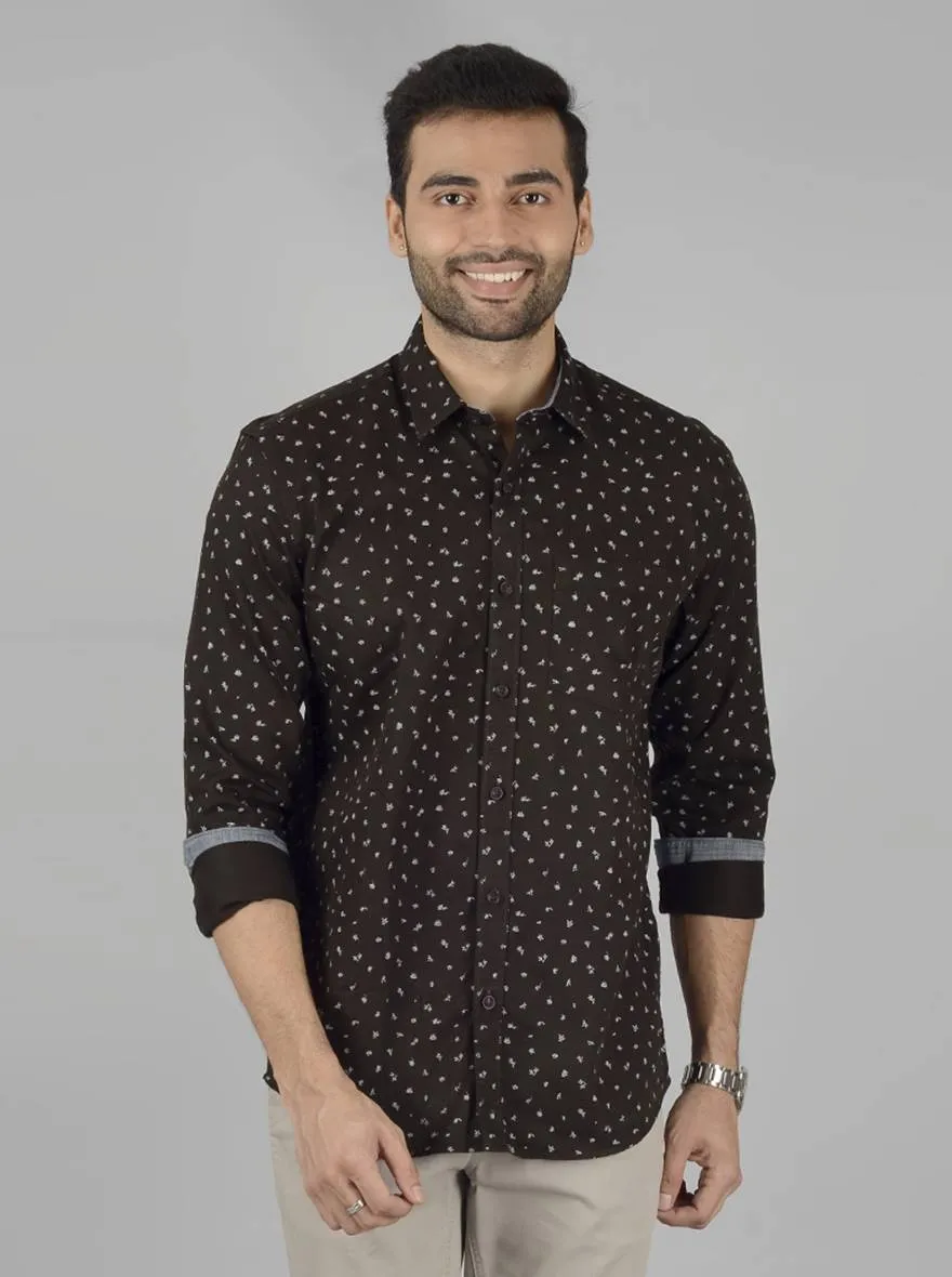 Dark Olive Printed Slim Fit Casual Shirt | JadeBlue