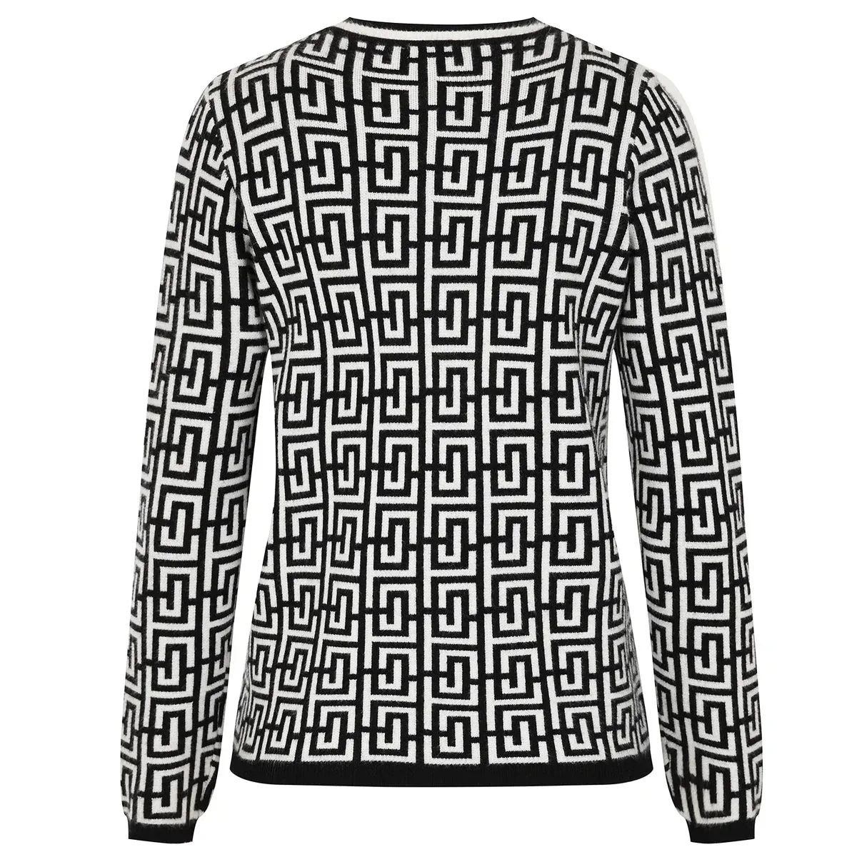 EMRECO  Black & White Retro Pattern Cardigan