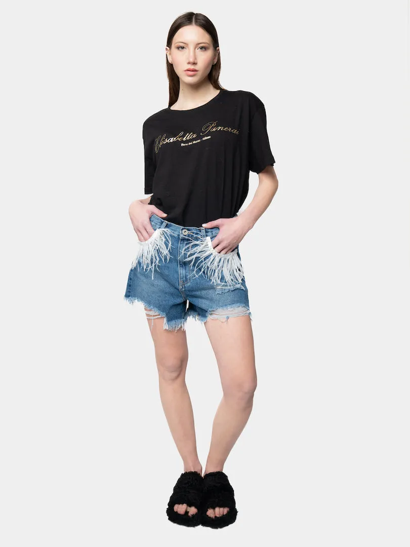 FORMENTERA-Shorts Feathers Marabou White