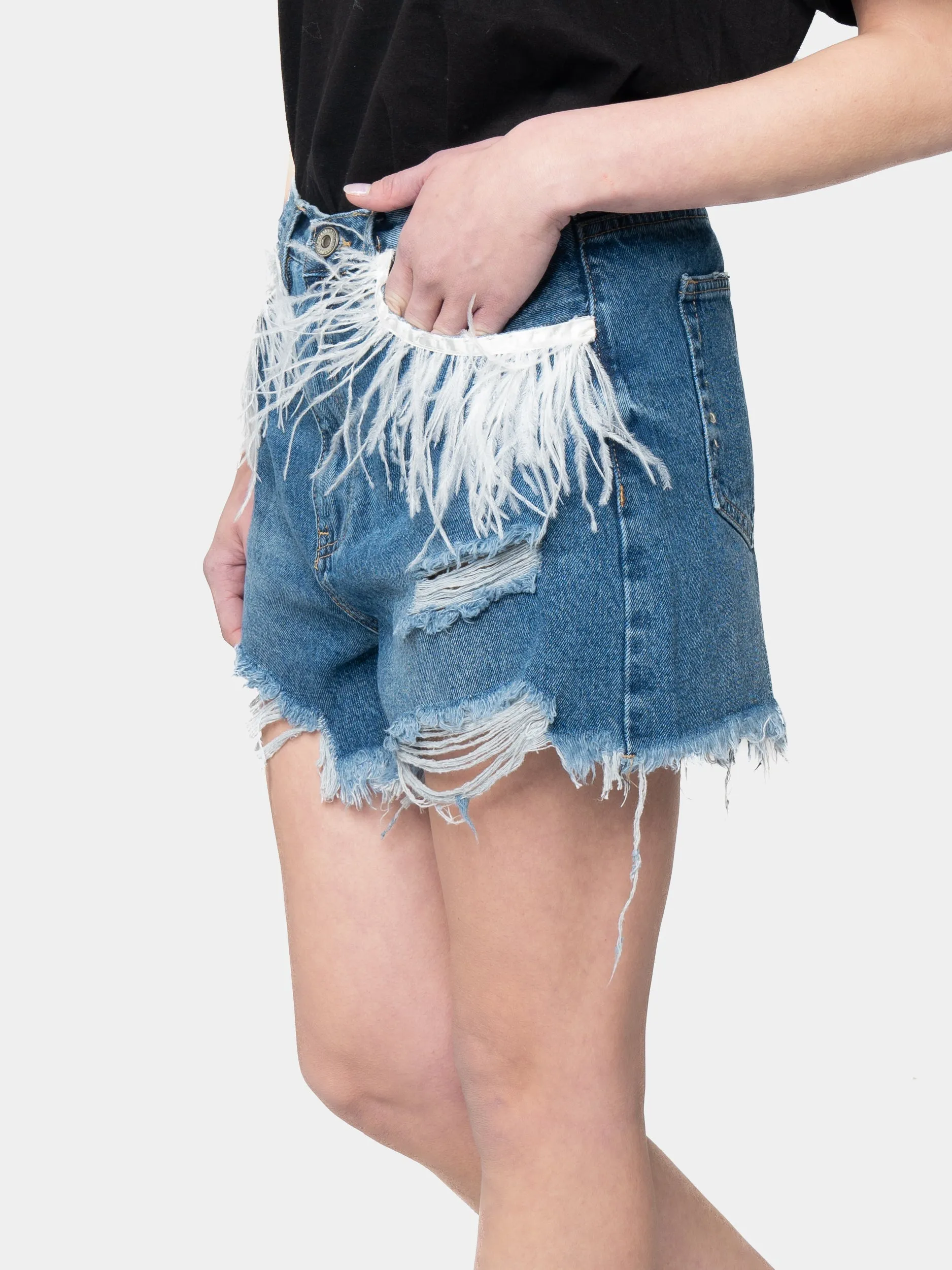 FORMENTERA-Shorts Feathers Marabou White