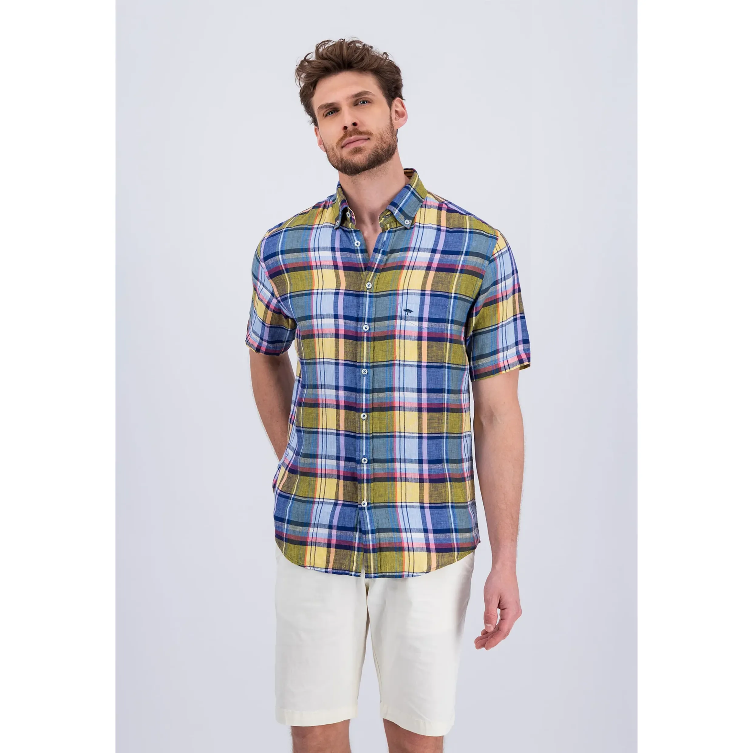 Fynch-Hatton Short Sleeved Check Linen Shirt 1305-7021