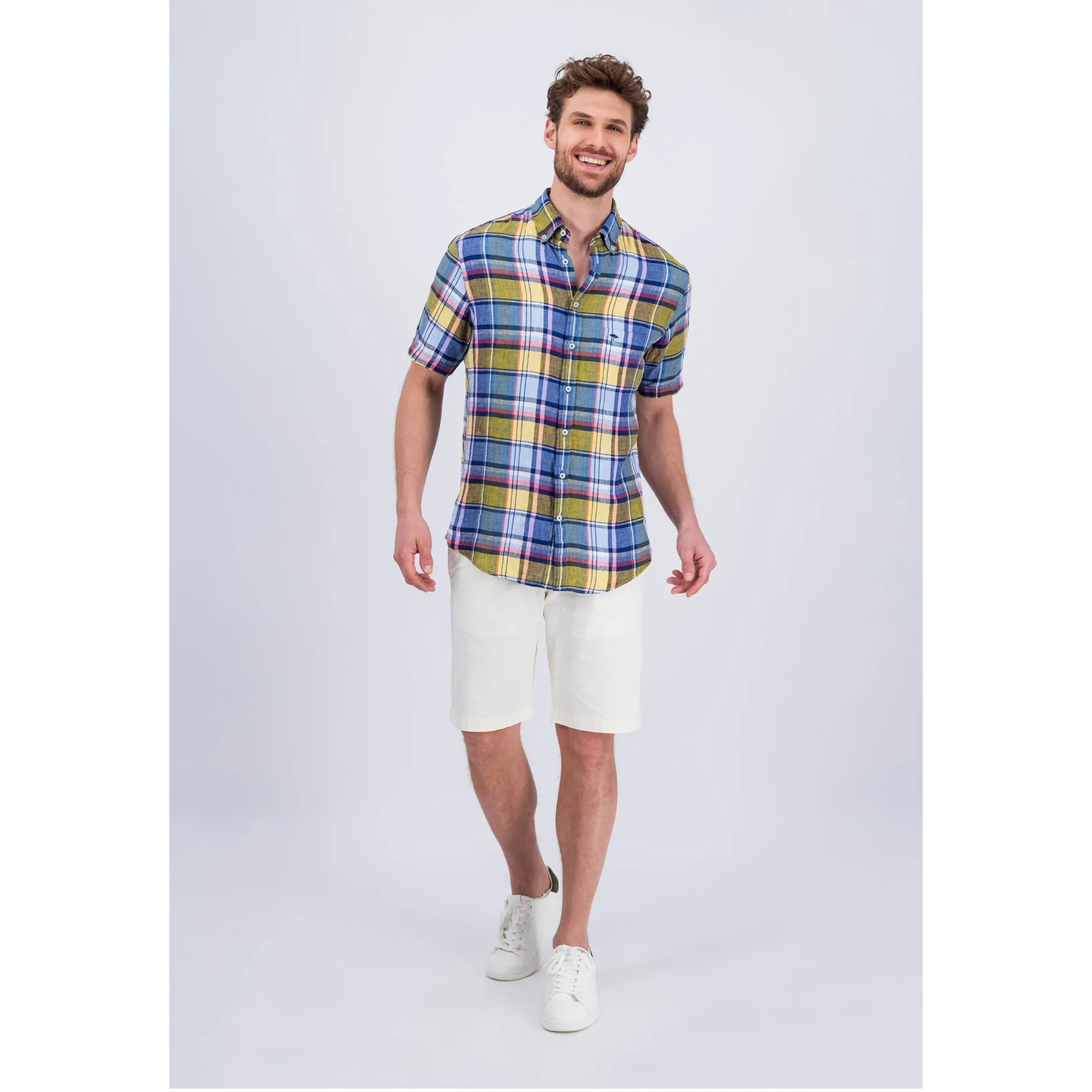 Fynch-Hatton Short Sleeved Check Linen Shirt 1305-7021