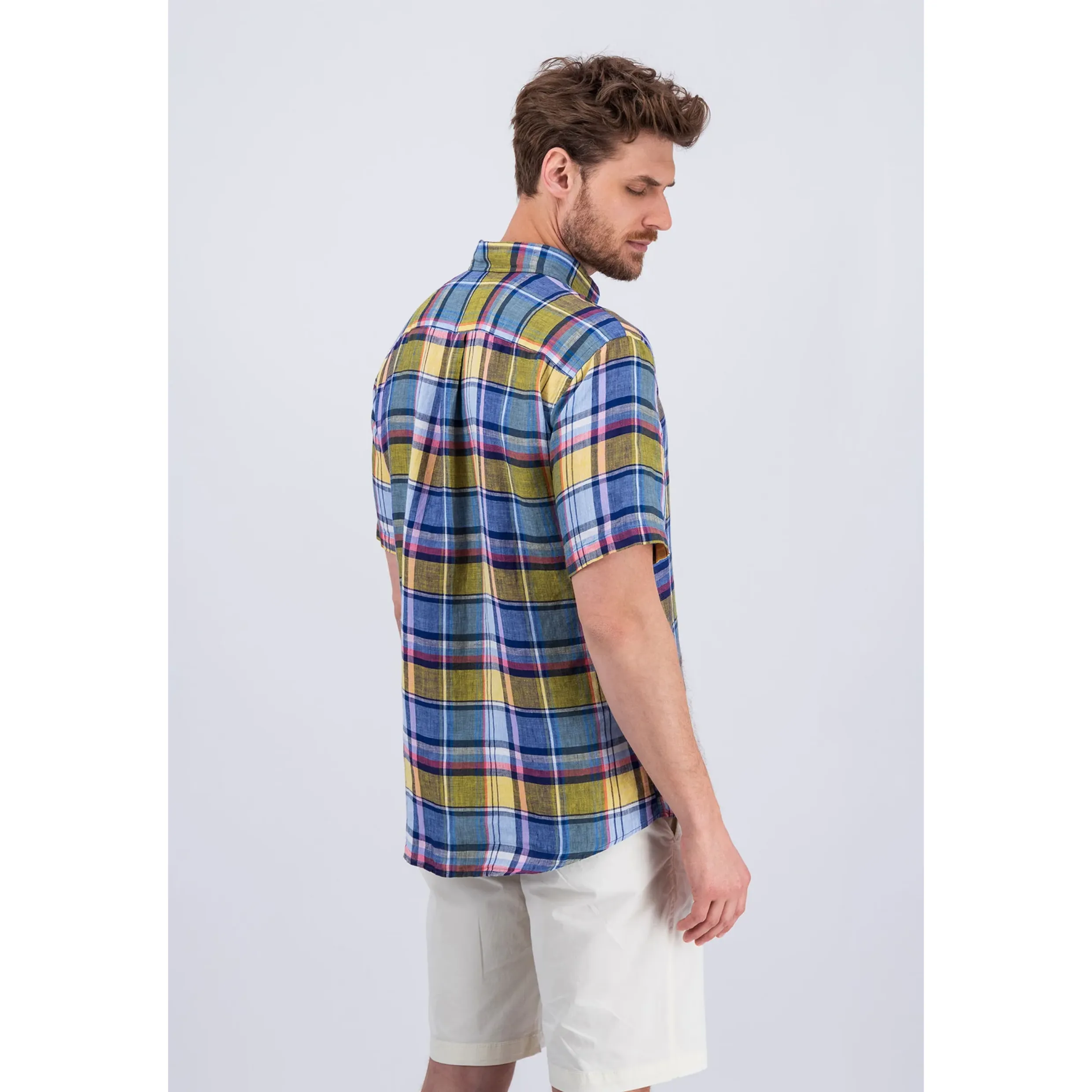 Fynch-Hatton Short Sleeved Check Linen Shirt 1305-7021