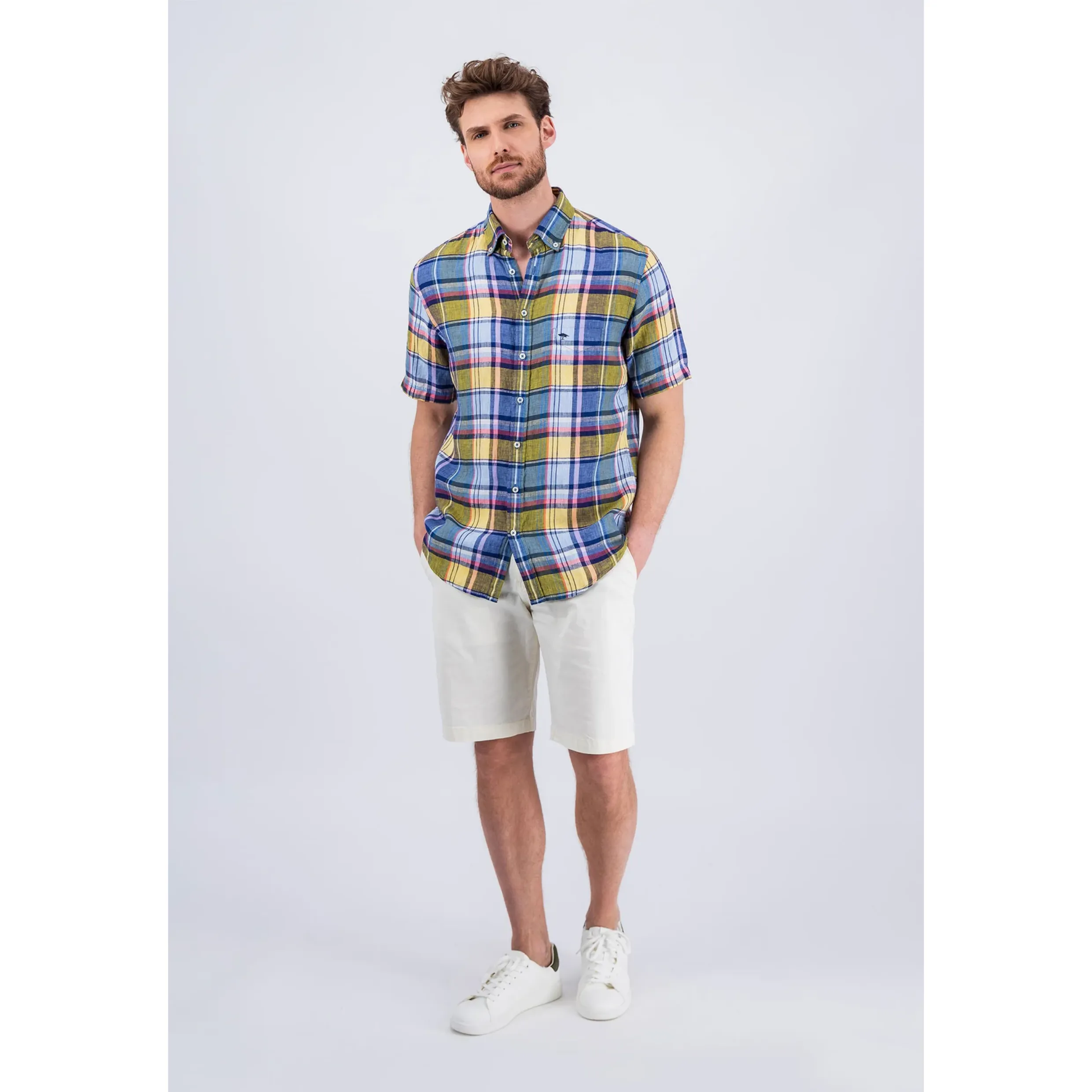 Fynch-Hatton Short Sleeved Check Linen Shirt 1305-7021